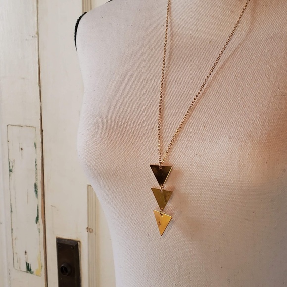 Gold Three Triangle Long Necklace {NEW!} - Picture 3 of 5